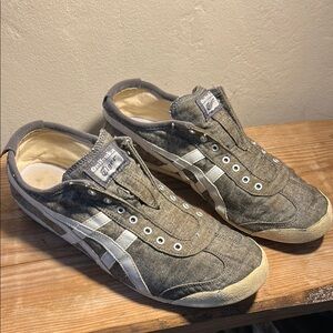 Onitsuka Tiger by Asics Gray and White Slip-On Sneakers (slip-ons)